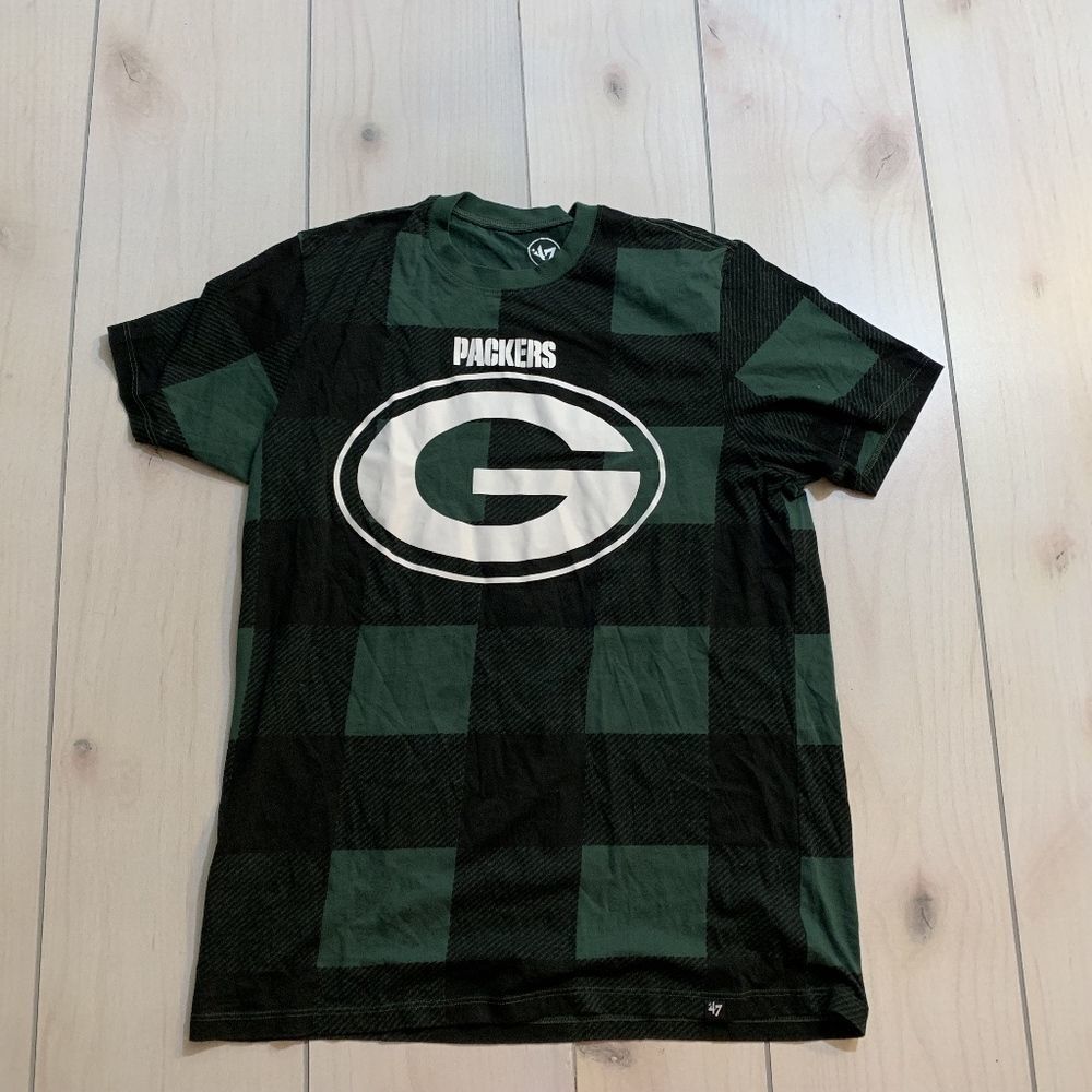 mens M green bay packers‎ t-shirt green plaid